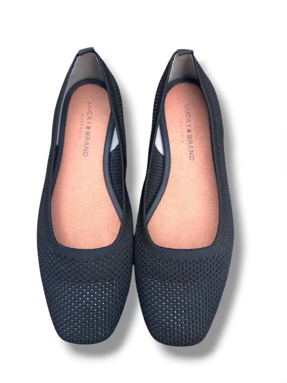 Lucky Brand Daneric Black Knit Square-Toe Ballet Flats